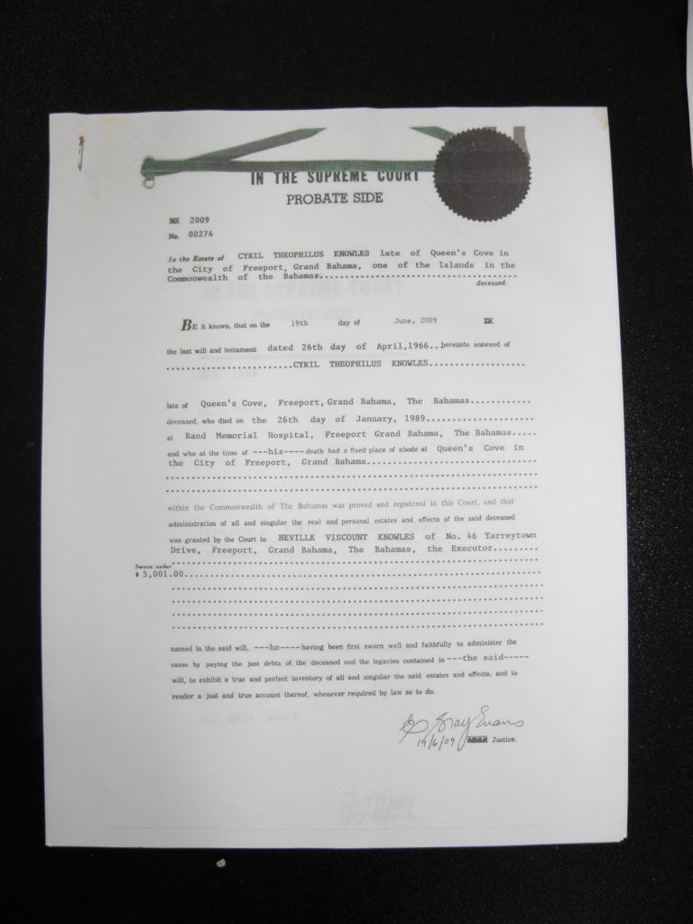 Bahamas Islands real estate property title private island attorney fraud land scam Deed of Acknowledgement Bahamian Supreme Court Probate